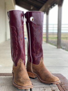 Olathe Europe Free Delivery Natural Brahma Bison/Sangria Boots - Tan/Maroon