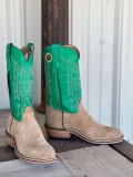 Olathe Europe Free Delivery Teak Crazyhorse Roughout Boots - Tan/Green