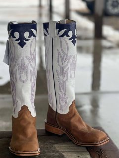 Olathe Europe Free Delivery Dune Rough Rider Stovepipe Boots - Brown/White