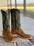 Olathe Europe Free Delivery Natural Brahma Bison/Jade Navajo Boots - Tan/Green