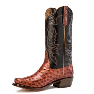 STYLISH OUTLET RIOS BOOTS 13" ALMOND AMERICANO FULL QUILL OSTRICH & BLACK CALF R9022
