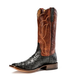 STYLISH OUTLET RIOS BOOTS 13" BLACK FULL QUILL OSTRICH & BROWN WAXY CALF R9021