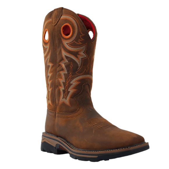 R Watson Quick Ship Men's Cowhide Wide Square 12" Waterproof Work Boot - HAZEL BAY