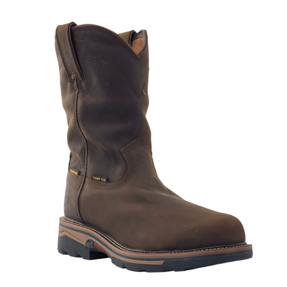 R Watson Quick Ship Men's Cowhide Wide Round 10" Waterproof Work Boot - DARK EARTH
