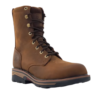 R Watson Quick Ship Men's Cowhide Wide Round 8" Waterproof Work Boot - PEANUT