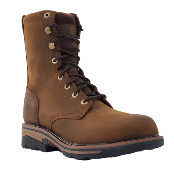 R Watson Quick Ship Men's Cowhide Wide Round 8" Waterproof Work Boot - PEANUT