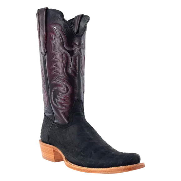 R Watson Quick Ship Men's Nubuck Caiman Belly Narrow Square 13"- BLACK