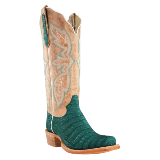 R Watson Quick Ship Women's Nubuck Caiman Belly Narrow Square 13"- TURQUOISE