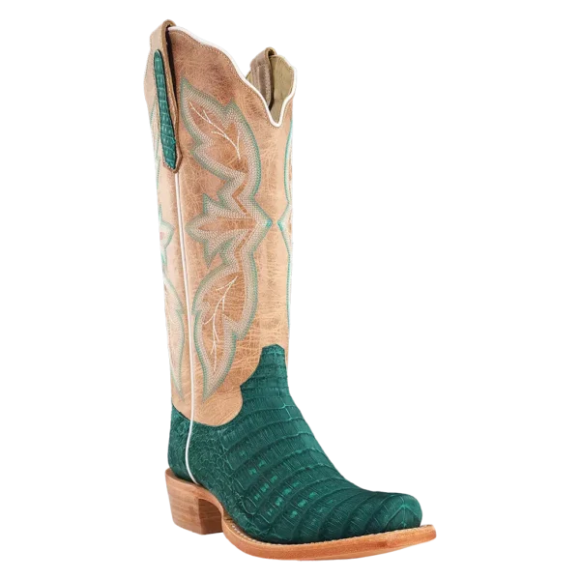 R Watson Quick Ship Women's Nubuck Caiman Belly Narrow Square 13"- TURQUOISE