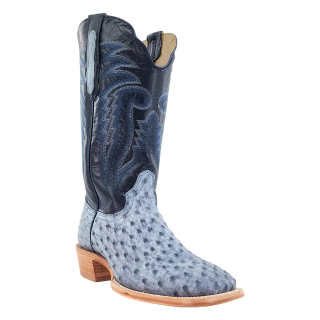 R Watson Quick Ship Men's Full Quill Ostrich Wide Square 13"- DENIM BRUCIATO