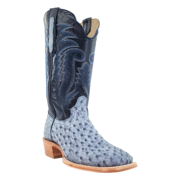 R Watson Quick Ship Men's Full Quill Ostrich Wide Square 13"- DENIM BRUCIATO