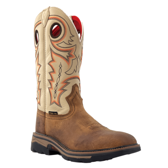 R Watson Quick Ship Men's Buffalo Wide Square 12"Steel Toe Work Boot - CHESNUT DISTRESSED