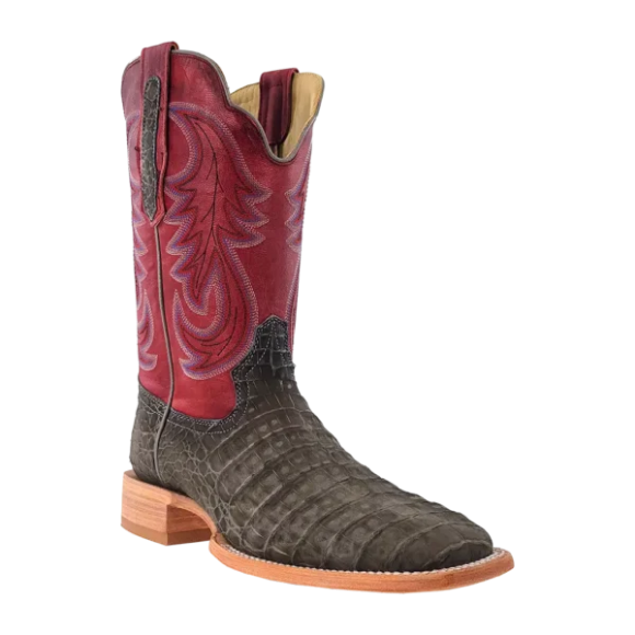 R Watson Quick Ship Men's Nubuck Caiman Belly Wide Square 11"- CHARCOAL