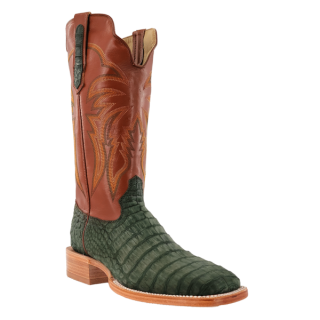 R Watson Quick Ship Men's Caiman Belly Wide Square 13"- NUBUCK OLIVE GREEN
