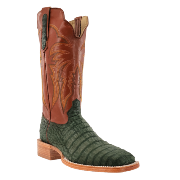R Watson Quick Ship Men's Caiman Belly Wide Square 13"- NUBUCK OLIVE GREEN
