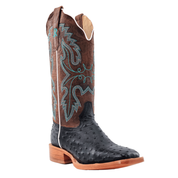 R Watson Quick Ship Women's Full Quill Ostrich Wide Square 13"- BLACK