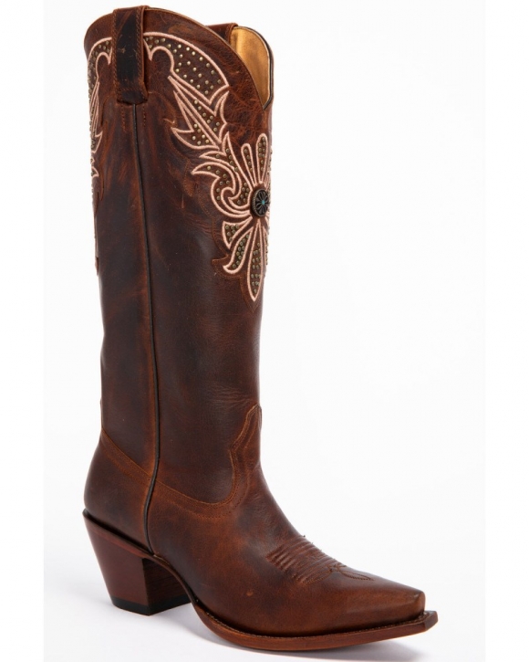 New Arrivals Shyanne Women's Mariel Floral Embroidered Studded Concho Western Boots - Snip Toe | Brown