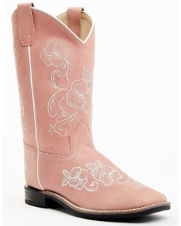 New Arrivals Shyanne Girls' Little Lasy Floral Embroidered Leather Western Boots - Broad Square Toe | Pink