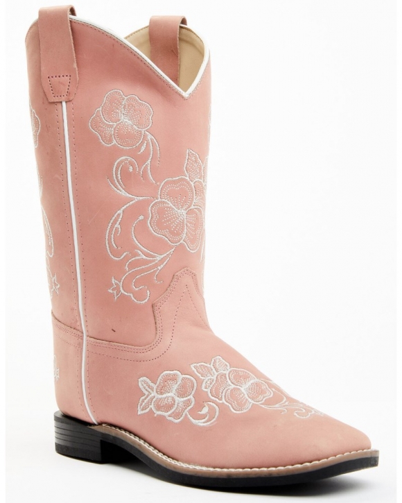 New Arrivals Shyanne Girls' Little Lasy Floral Embroidered Leather Western Boots - Broad Square Toe | Pink