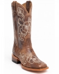 New Arrivals Shyanne Women's Lasy Floral Embroidered Western Boots - Broad Square Toe | Brown