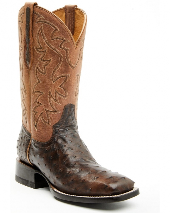 New Arrivals Shyanne Women's Mia Exotic Full Quill Ostrich Western Boots - Broad Square Toe | Chocolate