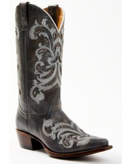 New Arrivals Shyanne Women's Iona Floral Studded Western Boots - Snip Toe | Grey