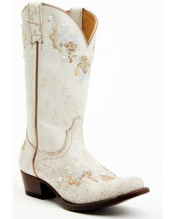 New Arrivals Shyanne Women's Byrdie Crack Embroidered Western Boots - Round Toe | Ivory