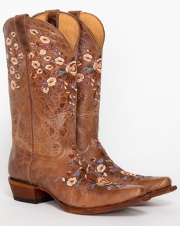 New Arrivals Shyanne Women's Maisie Floral Embroidered Western Leather Boots - Snip Toe | Brown