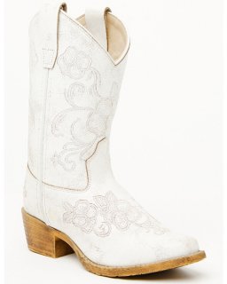 New Arrivals Shyanne Girls' Little Lasy Western Boots - Snip Toe | White