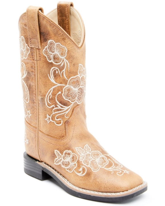 New Arrivals Shyanne Girls' Little Lasy Floral Embroidered Western Boots - Broad Square Toe | Tan