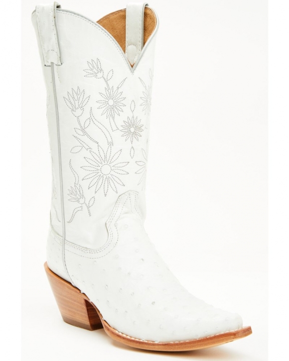 New Arrivals Shyanne Women's Daisie Exotic Full Quill Ostrich Western Boots - Snip Toe | White