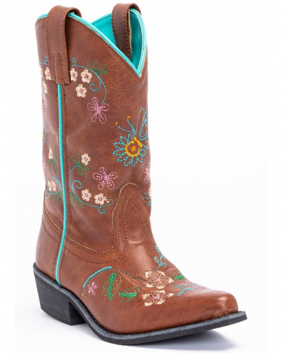 New Arrivals Shyanne Girls' Floral Embroidery Western Boots - Snip Toe | Brown