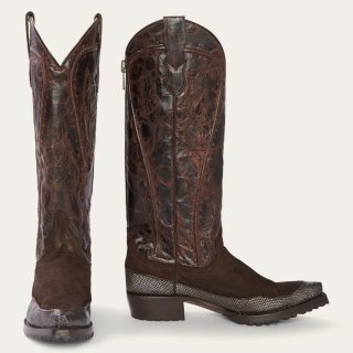 STETSON WOMEN'S DAKOTA BROWN SUEDE & TEJU COWBOY BOOT-Brown | ONLINE OUTLET
