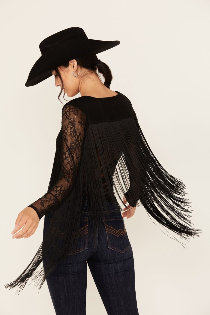 Promotion Idyllwind Women's Russello Lace Fringe Long Sleeve Shirt | Black