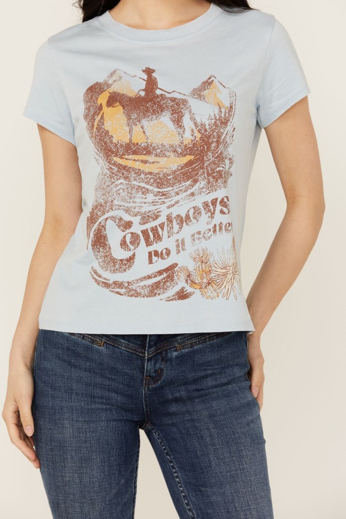 Promotion Idyllwind Women's Cowboys Do It Better Relaxed Fit Short Sleeve Graphic Tee | Light Blue