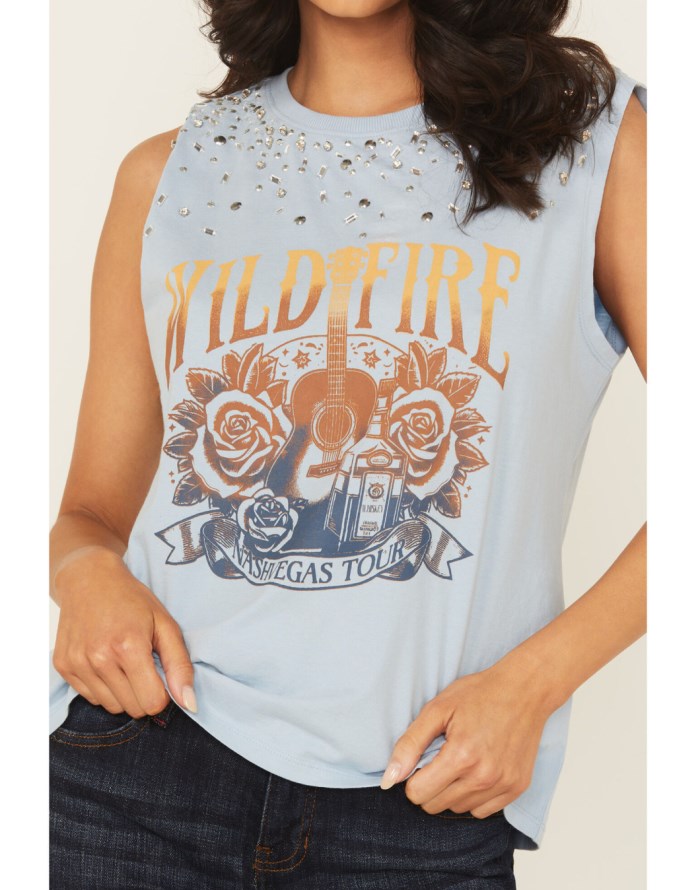 Promotion Idyllwind Women's Wild Fire Embellished Sleeveless Graphic Tank | Light Blue