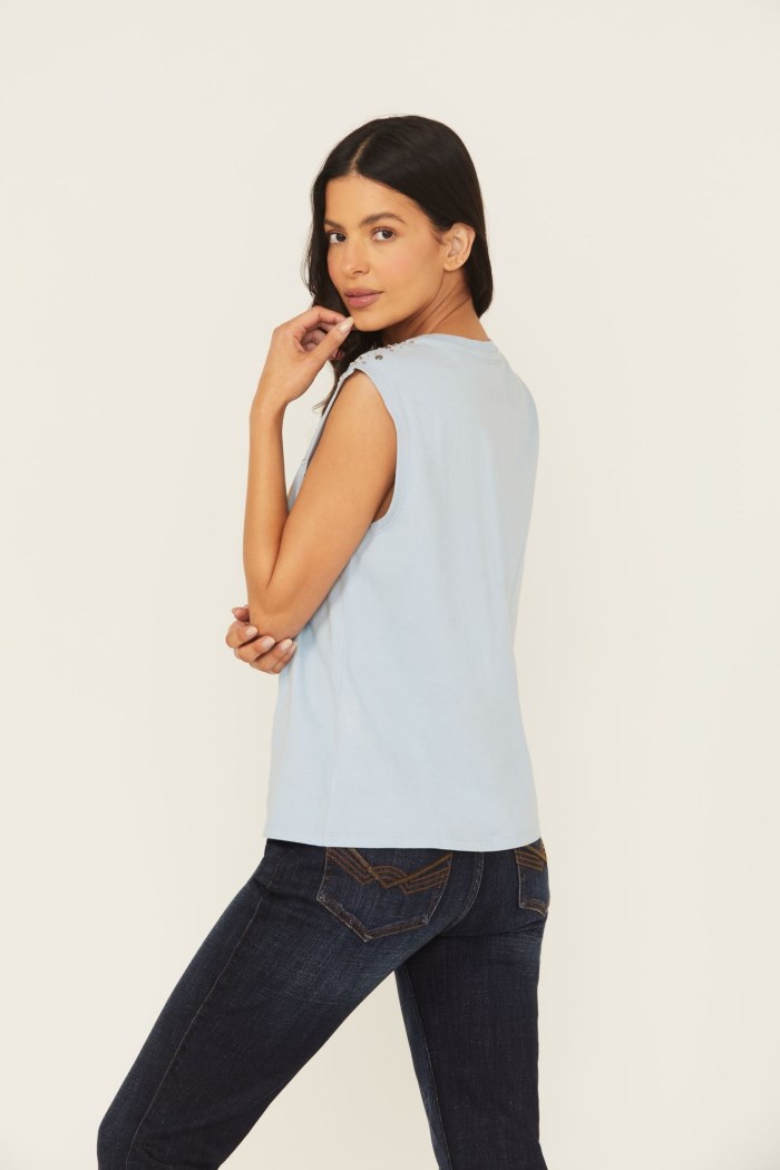 Promotion Idyllwind Women's Wild Fire Embellished Sleeveless Graphic Tank | Light Blue