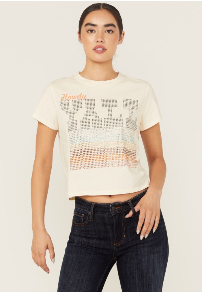 Promotion Idyllwind Women's Y'all Embellished Short Sleeve Cropped Graphic Tee | Ivory