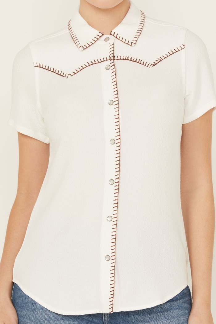 Promotion Idyllwind Women's Ivory Featherlight Short Sleeve Snap Stretch Western Shirt | Ivory