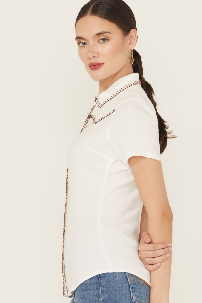 Promotion Idyllwind Women's Ivory Featherlight Short Sleeve Snap Stretch Western Shirt | Ivory