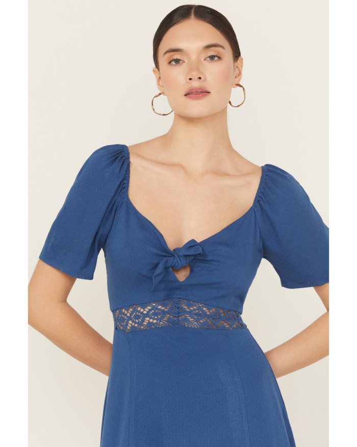 Promotion Idyllwind Women's Beth Jacquard Print Short Sleeve Midi Dress | Blue