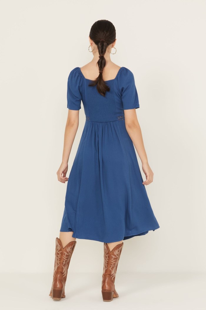 Promotion Idyllwind Women's Beth Jacquard Print Short Sleeve Midi Dress | Blue