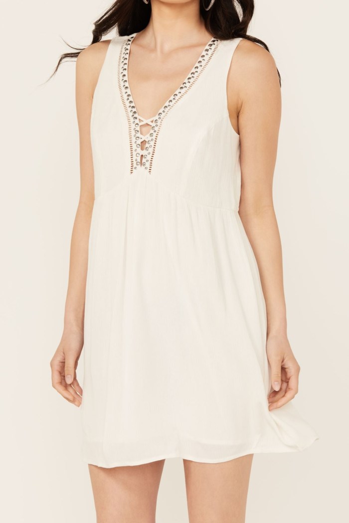 Promotion Idyllwind Women's Winfrey Criss Cross Front Embellished Dress | Ivory