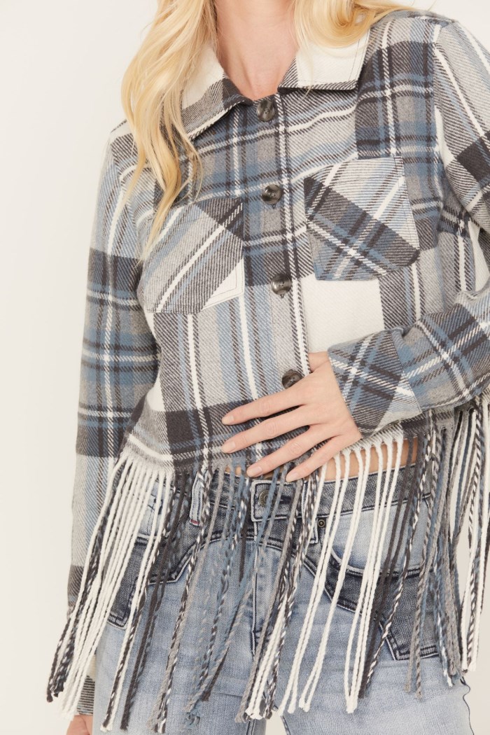 Promotion Idyllwind Women's Walker Cropped Fringe Shacket Jacket | Navy