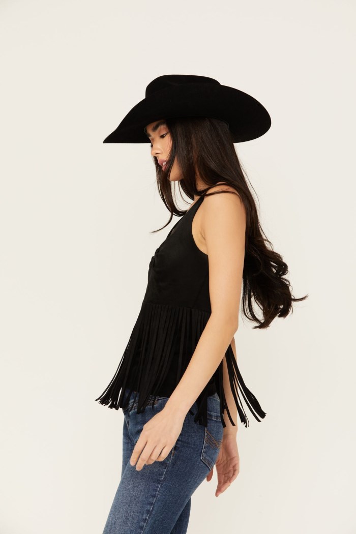 Promotion Idyllwind Women's Pennington Faux Suede Twisted Fringe Top | Black