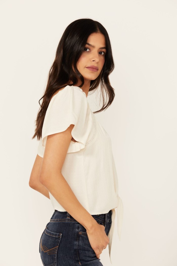 Promotion Idyllwind Women's Tern Flutter Sleeve Tie Front Top | Ivory