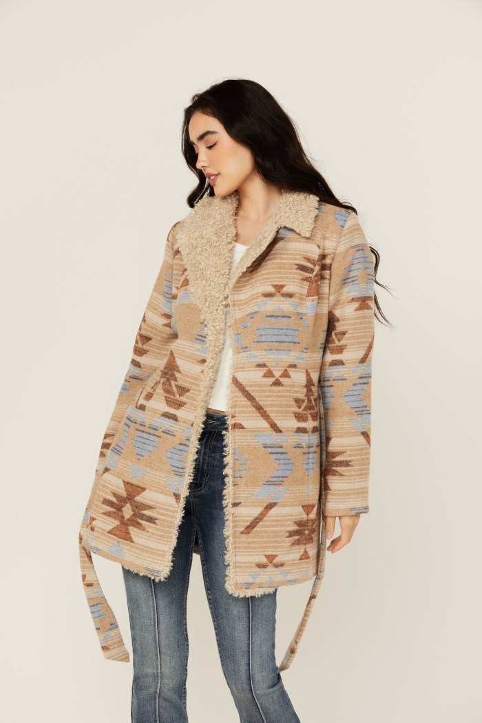 Promotion Idyllwind Women's Lynn Southwestern Print Faux Fur Collar Shacket | Sand