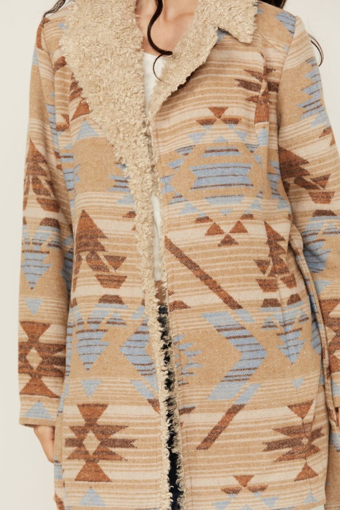 Promotion Idyllwind Women's Lynn Southwestern Print Faux Fur Collar Shacket | Sand