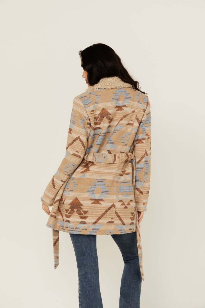 Promotion Idyllwind Women's Lynn Southwestern Print Faux Fur Collar Shacket | Sand