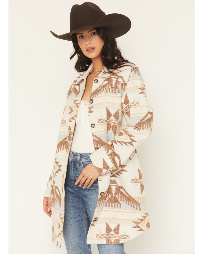 Promotion Idyllwind Women's Mcain Southwestern Print Button-Down Long Shacket | Cream